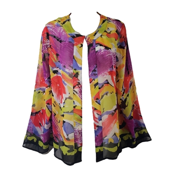 Laura Ashley Tops - Laura Ashley Womens Size Small 100% Silk Watercolor Print Sheer Cardigan